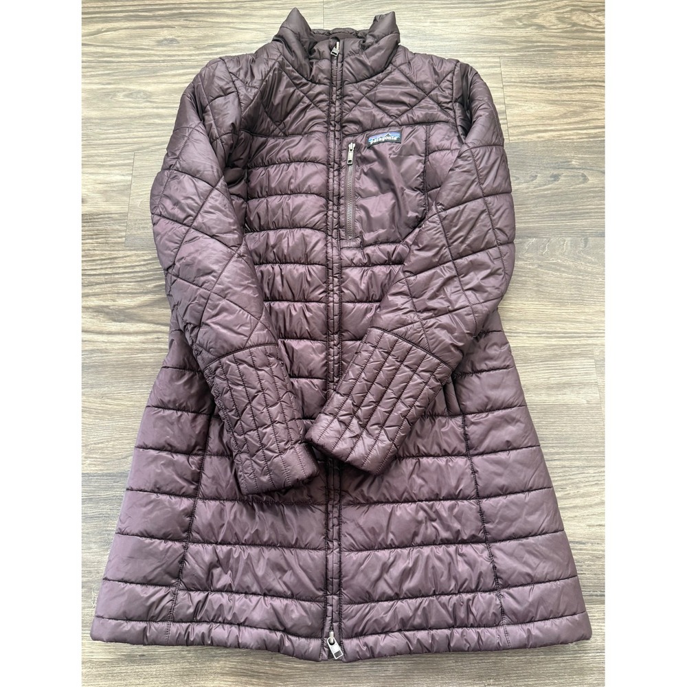 Patagonia Nano Puff Parka Womens Small Plum Purple Quilted Insulated Long Jacket